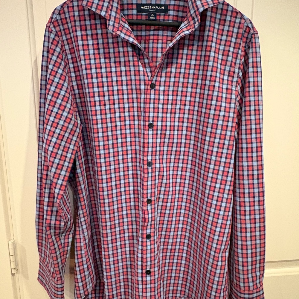 Mizzen+Main Red and Blue Check Leeward Trim Fit Shirt